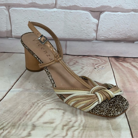 Gently worn Anthropologie Vicenza Tonal Slingback Heeled Sandals in Gold Size 10 - Picture 2 of 12